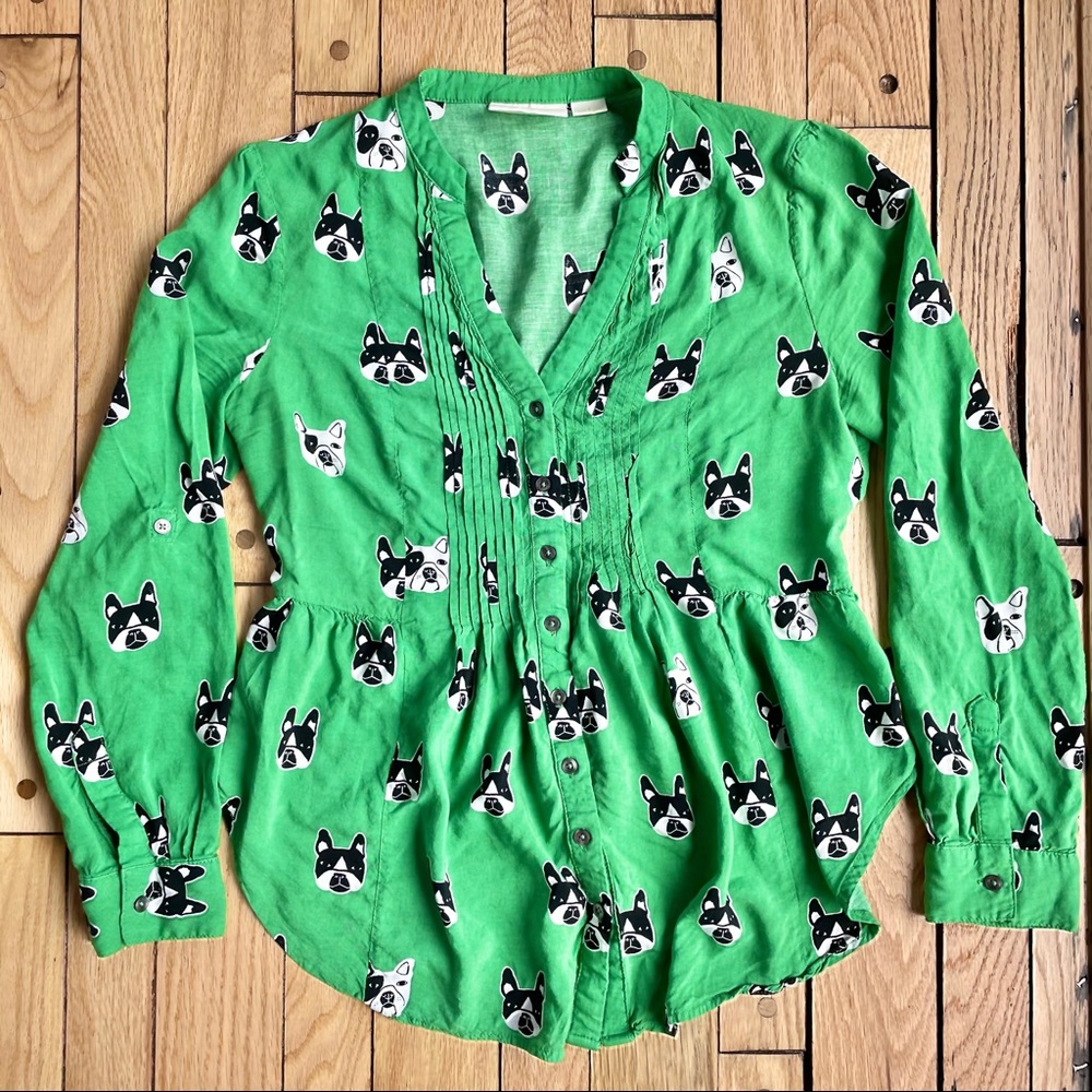 Sz 2 🐶 Anthro Boston Terrier dog print top💕Maeve